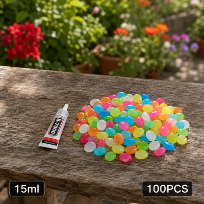 Glow in the Dark Garden Stones Multicolor Luminous Pebbles with Glue Kit 200pcs