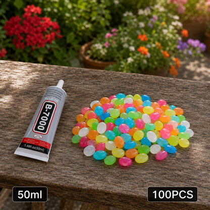 Glow in the Dark Garden Stones Multicolor Luminous Pebbles with Glue Kit 200pcs