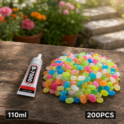 Glow in the Dark Garden Stones Multicolor Luminous Pebbles with Glue Kit 200pcs