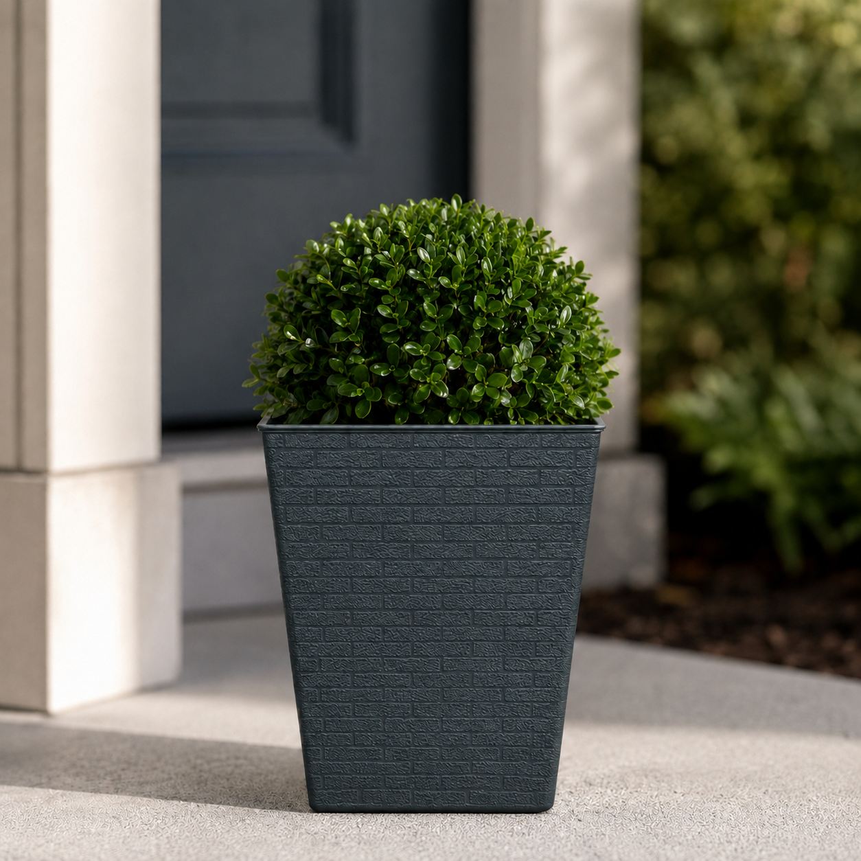 Tall Square Planter Pot with Self-Watering Inlet Imitation Metal Finish