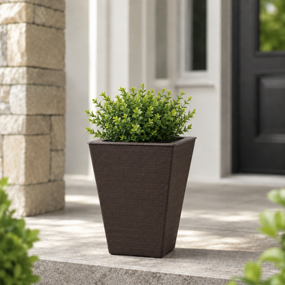 Tall Square Planter Pot with Self-Watering Inlet Imitation Metal Finish