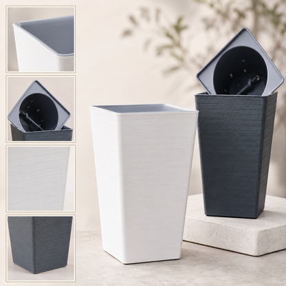 Tall Square Planter Pot with Self-Watering Inlet Imitation Metal Finish