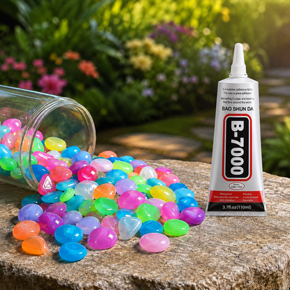 Glow in the Dark Garden Stones Multicolor Luminous Pebbles with Glue Kit 200pcs