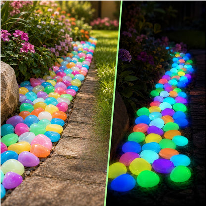 Glow in the Dark Garden Stones Multicolor Luminous Pebbles with Glue Kit 200pcs