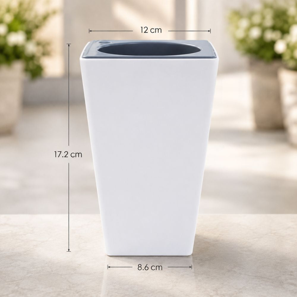 Tall Square Planter Pot with Self-Watering Inlet Imitation Metal Finish