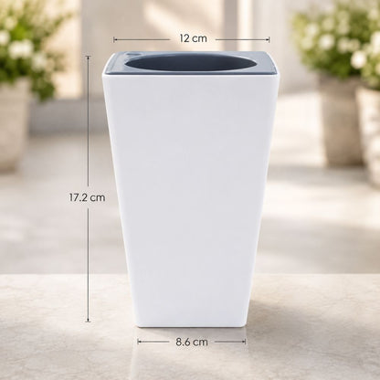 Tall Square Planter Pot with Self-Watering Inlet Imitation Metal Finish