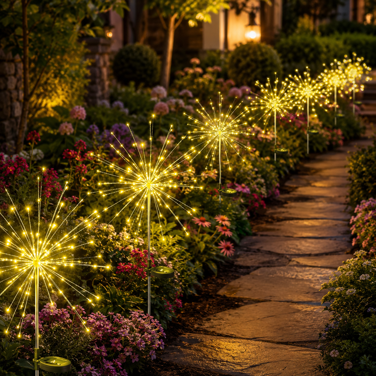 Solar Firework Garden Lights - Copper Wire LED Outdoor Stake