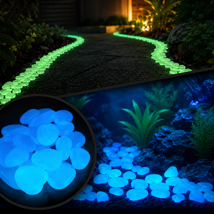 Glow in the Dark Garden Stones Multicolor Luminous Pebbles with Glue Kit 200pcs