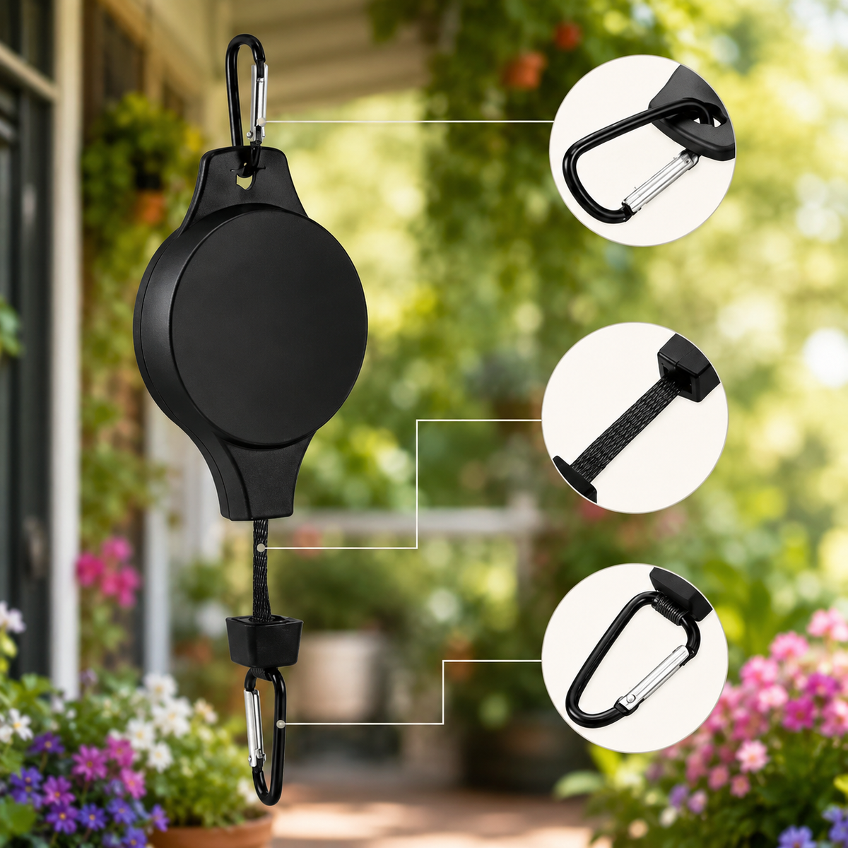 Retractable Plant Pulley Hanger - Adjustable Hook for Hanging Baskets