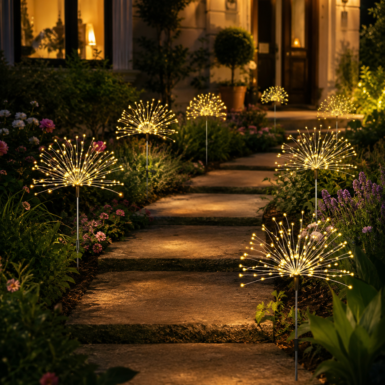 Solar Firework Garden Lights - Copper Wire LED Outdoor Stake