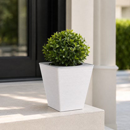 Tall Square Planter Pot with Self-Watering Inlet Imitation Metal Finish