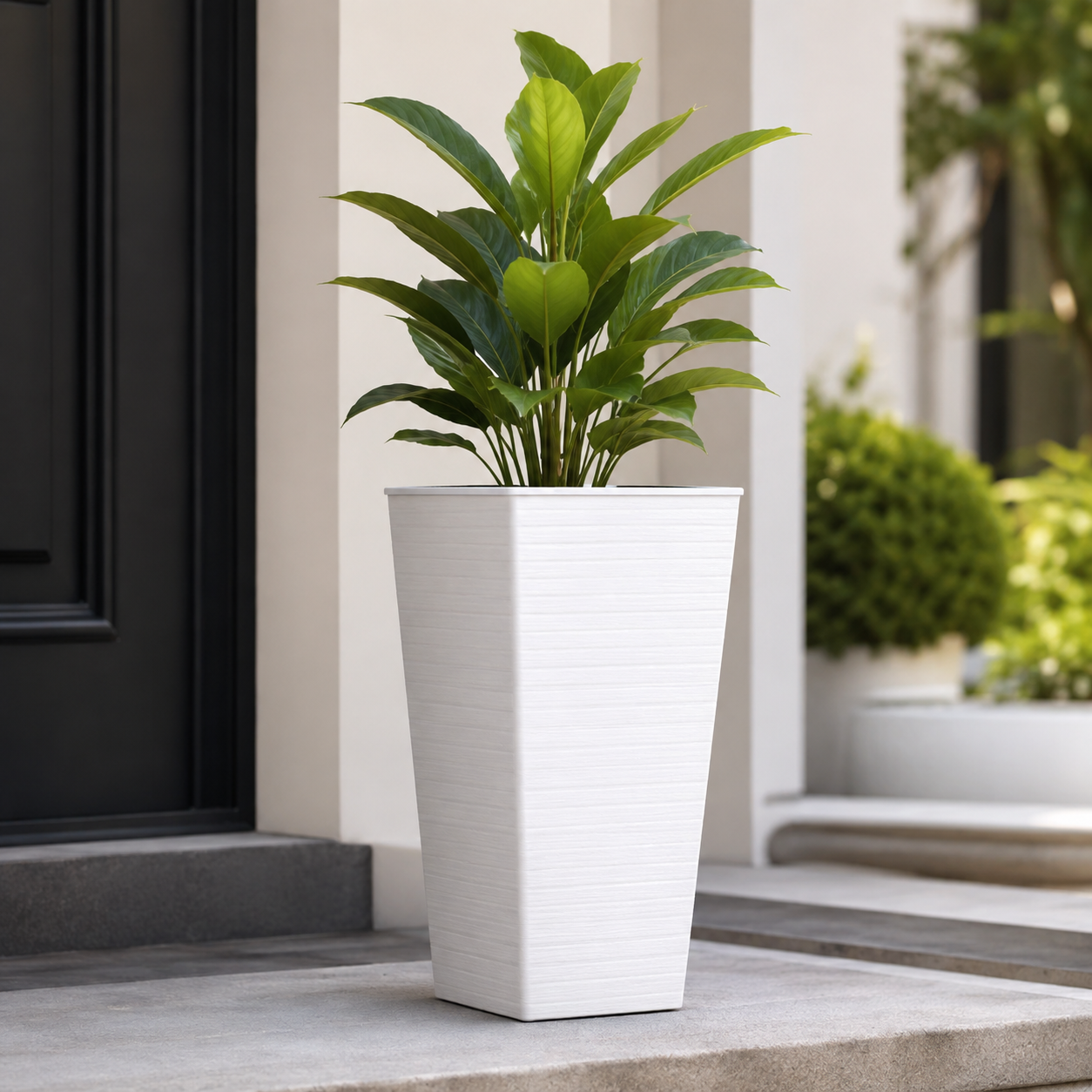 Tall Square Planter Pot with Self-Watering Inlet Imitation Metal Finish